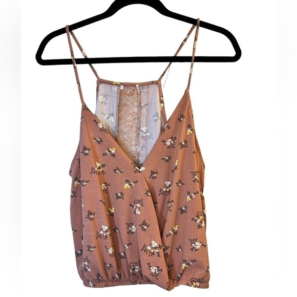 Sale Women’s Tank Top L Pink Floral V-Neck Spaghetti Straps - Picture 2 of 9